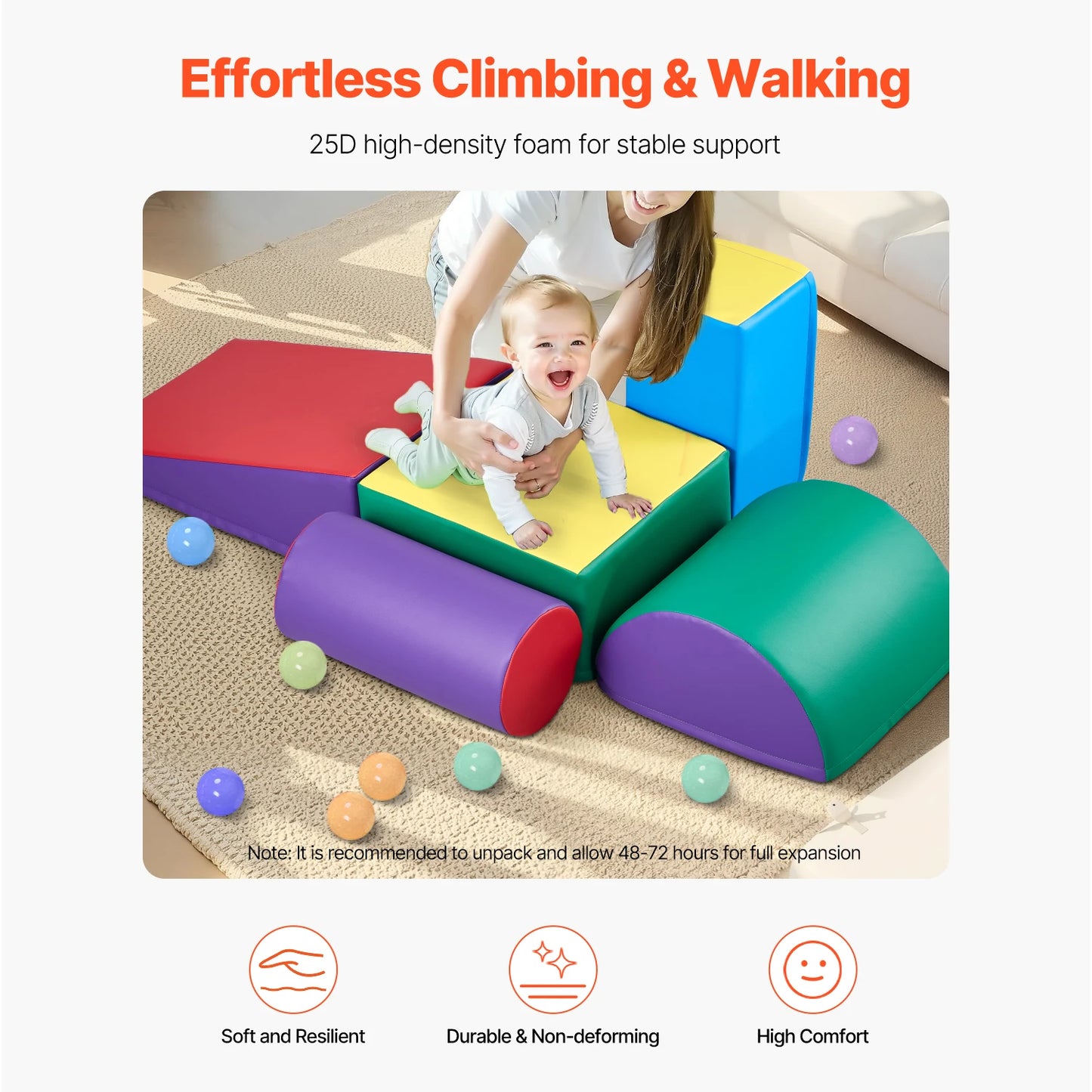 VEVOR 5Pcs Kid Foam Climbing Toys Activity Playset PU Leather Indoor Crawl Climbing Blocks for Children Crawling & Sliding