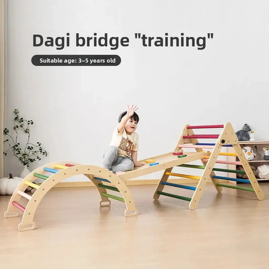 Solid Wood Baby Climbing Frame Indoor Children's Slide Combination Sensory Training Bedside Slide Montessori Educational Toys