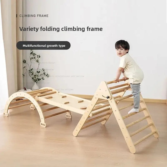Solid Wood Baby Climbing Frame Indoor Children's Slide Combination Sensory Training Bedside Slide Montessori Educational Toys