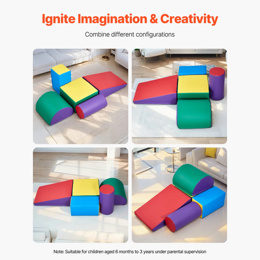 VEVOR 5Pcs Kid Foam Climbing Toys Activity Playset PU Leather Indoor Crawl Climbing Blocks for Children Crawling & Sliding