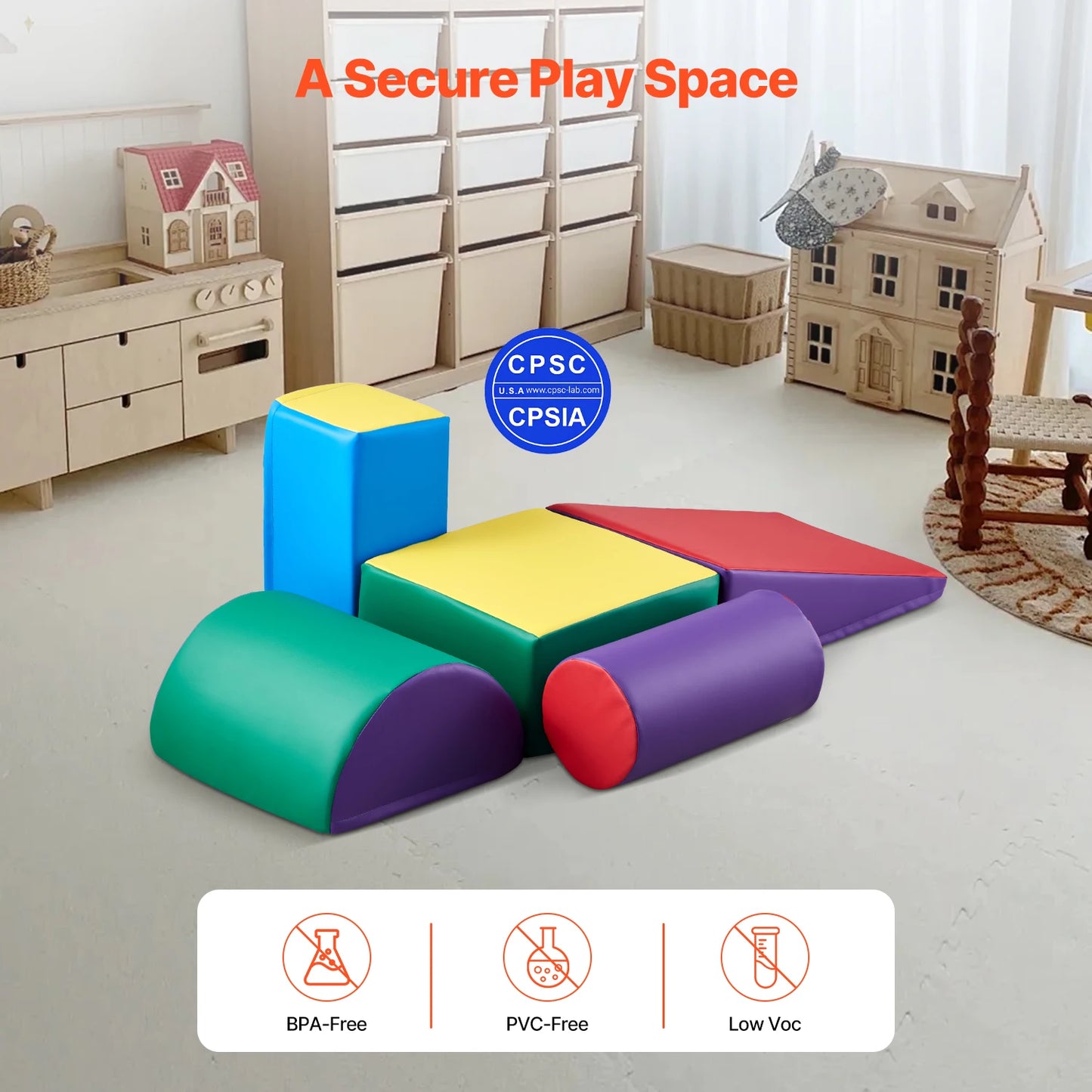 VEVOR 5Pcs Kid Foam Climbing Toys Activity Playset PU Leather Indoor Crawl Climbing Blocks for Children Crawling & Sliding