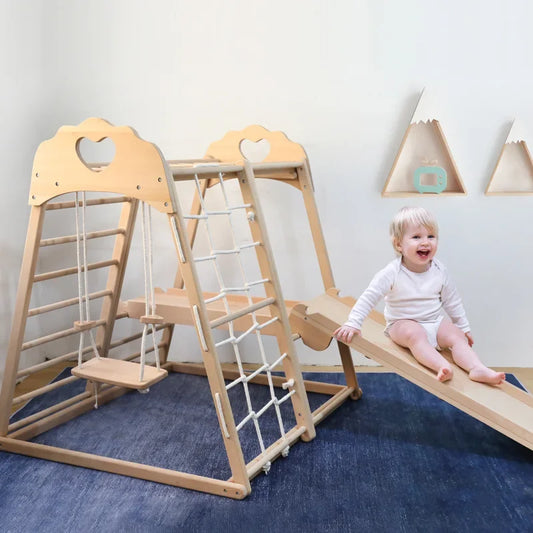 Large Wooden Slide Climbing Frame for Children Indoor Kindergarten Playground Baby Intelligence Training Toys Montessori Concept